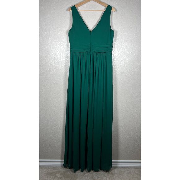 Dessy Chiffon Gown Plus Size 16 Hunter Green V Neck Sleeveless Maxi Dress Formal - Picture 9 of 13